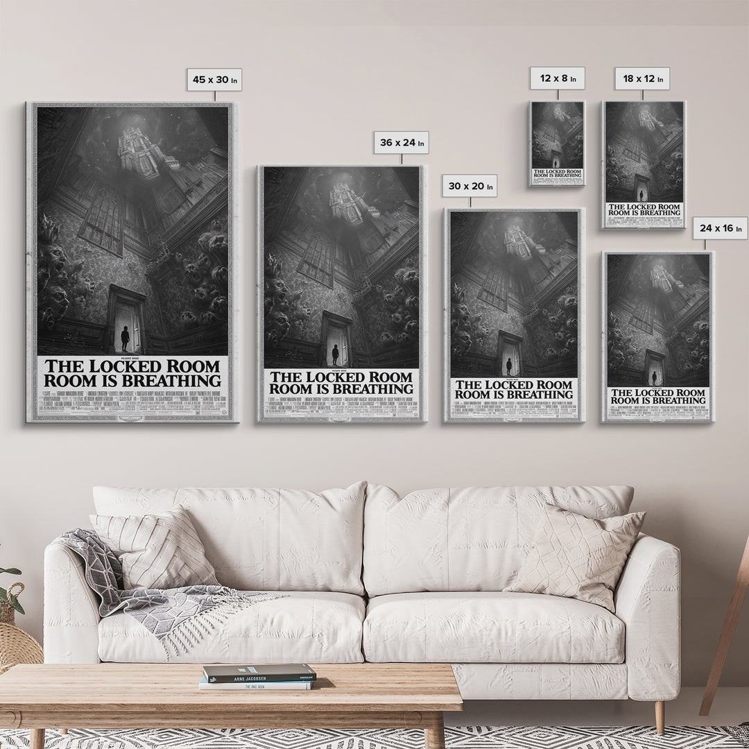 The Locked Room Is Breathing, English Language Horror Movie Poster, Gothic Engraving Art, Cult Horror Poster, Framed Canvas Print