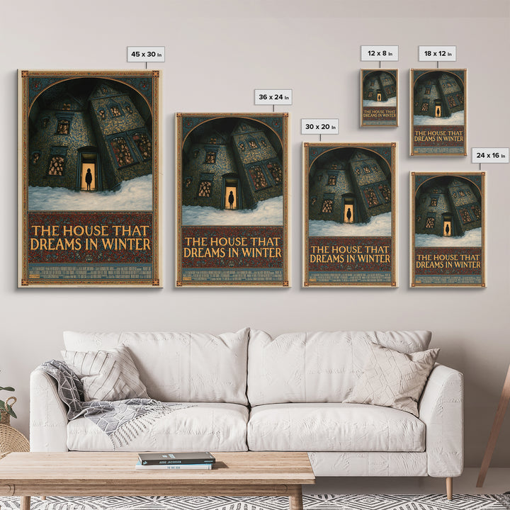 The House That Dreams In Winter, English Language Horror Movie Poster, Stained Glass Gothic Art, Cult Horror Poster, Framed Canvas Print
