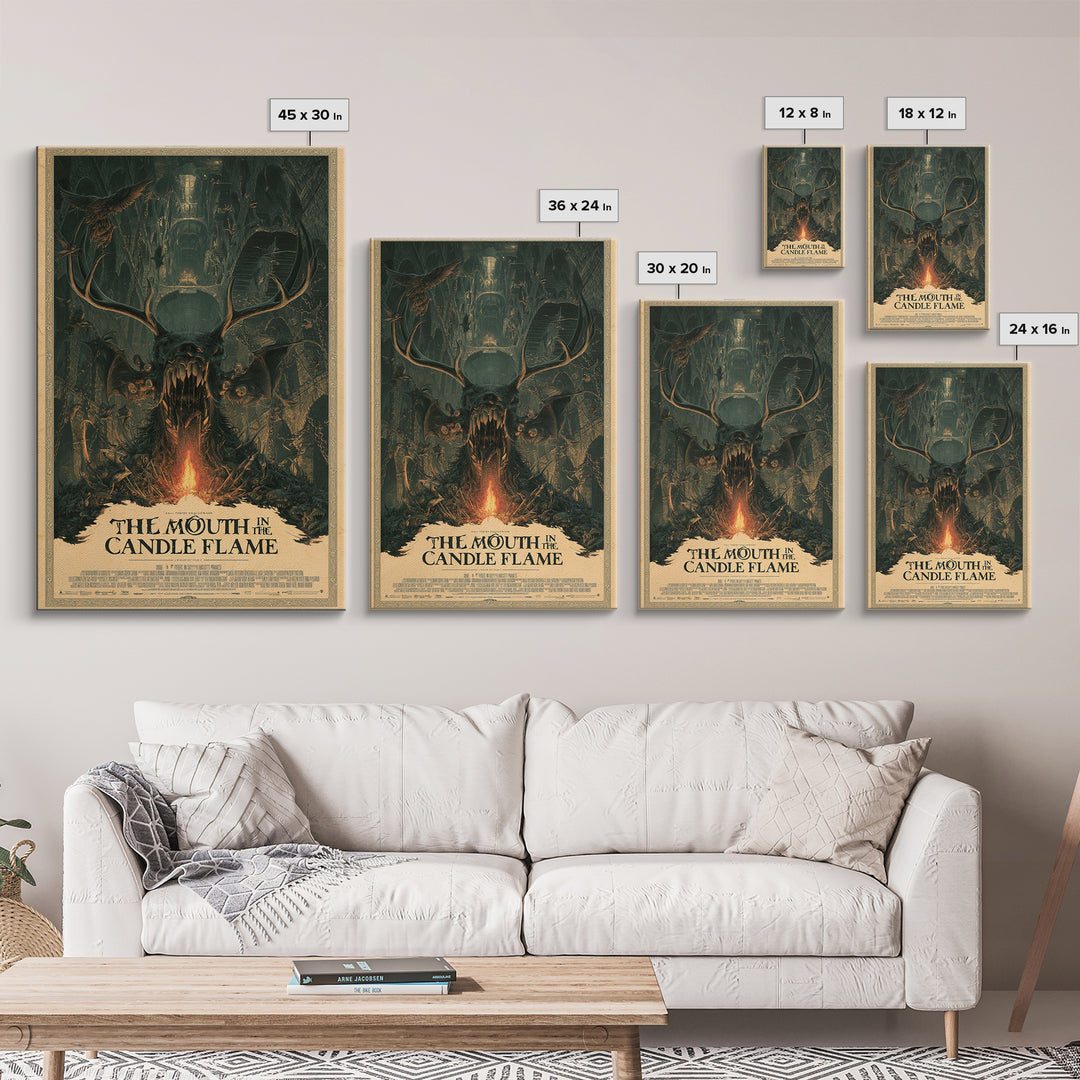 The Mouth In The Candle Flame, English Language Horror Movie Poster, Architectural Etching Art, Retro Horror Movie Art
