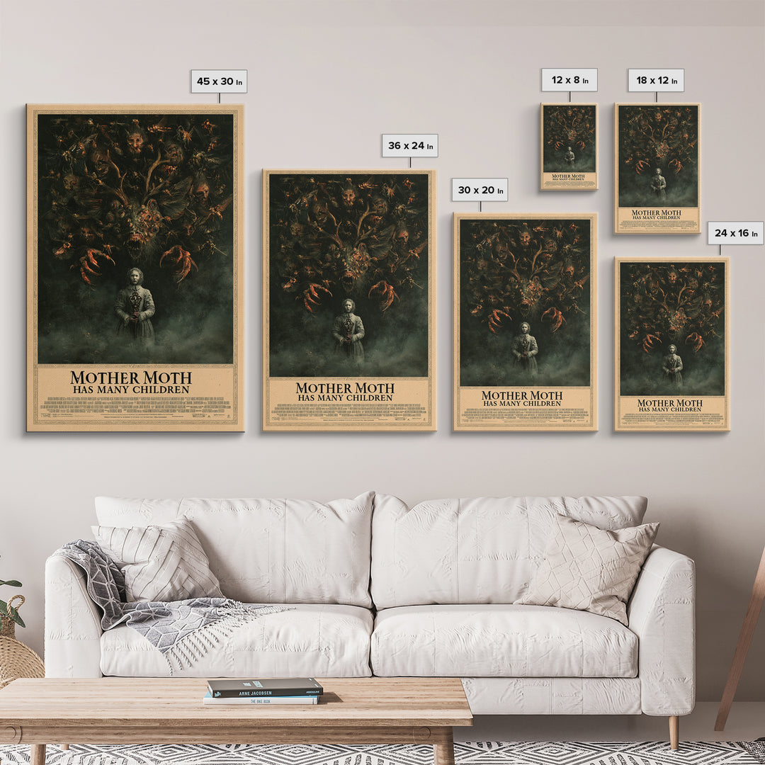 Mother Moth Has Many Children, English Language Horror Movie Poster, Dark Romantic Horror Art, Retro Horror Movie Art, Canvas Print