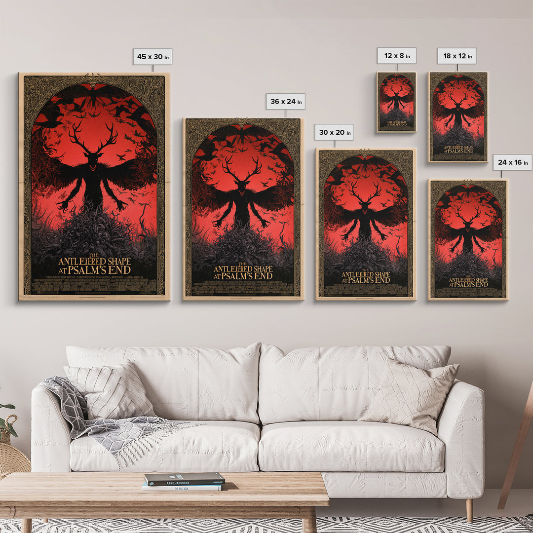 The Antlered Shape At Psalm'S End, English Language Horror Movie Poster, Decadent Line Art, Classic Monster Poster, Canvas Print