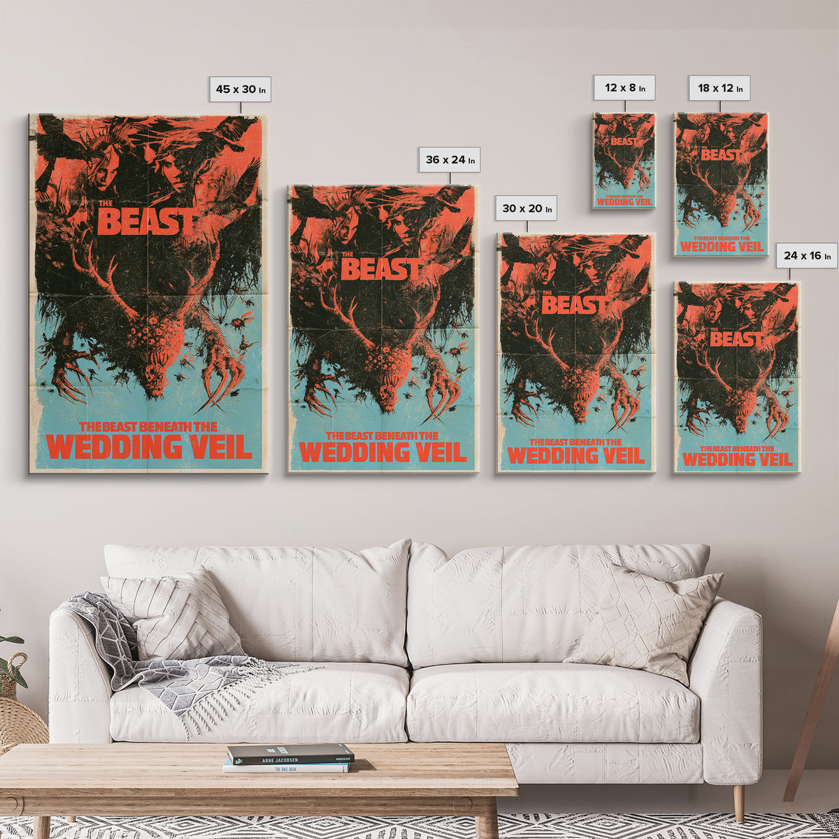 The Beast Beneath The Wedding Veil, English Language Horror Movie Poster, 1970s Horror Art, Classic Monster Poster, Framed Canvas Print