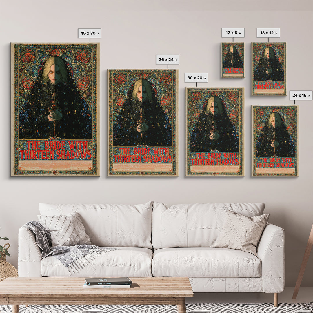 The Bride With Thirteen Shadows, English Language Horror Movie Poster, Stained Glass Gothic Art, Gothic Cinema Wall Art, Canvas Print