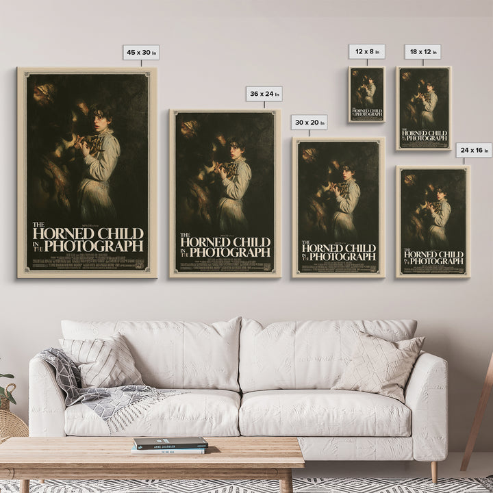 The Horned Child In The Photograph, English Language Horror Movie Poster, Gothic Nightmare Art, Gothic Cinema Wall Art, Canvas Print