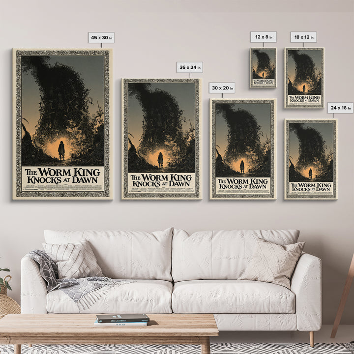 The Worm King Knocks At Dawn, English Language Horror Movie Poster, Decadent Line Art, Classic Monster Poster, Canvas Print