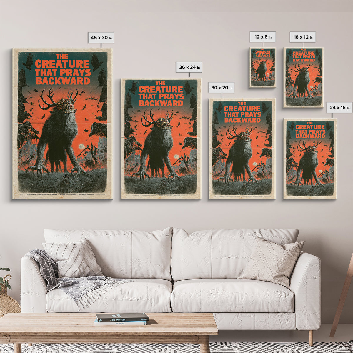 The Creature That Prays Backward, English Language Horror Movie Poster, Giallo Horror Art, Classic Monster Poster, Canvas Print