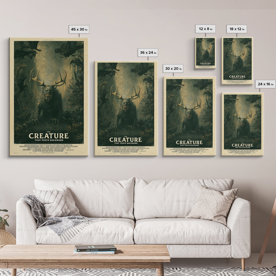 The Creature That Prays Backward, English Language Horror Movie Poster, Gothic Nightmare Art, Classic Monster Poster, Canvas Print