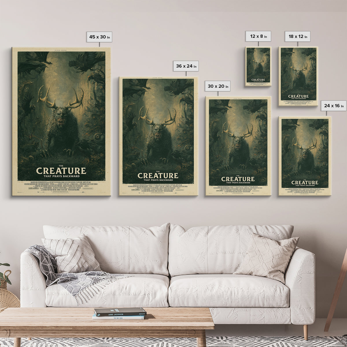 The Creature That Prays Backward, English Language Horror Movie Poster, Gothic Nightmare Art, Classic Monster Poster, Canvas Print
