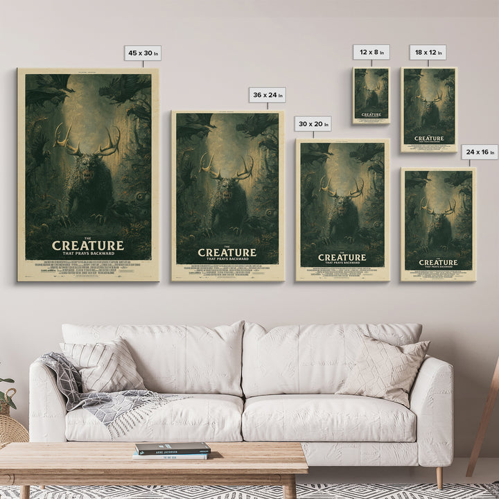The Creature That Prays Backward, English Language Horror Movie Poster, Gothic Nightmare Art, Classic Monster Poster, Canvas Print