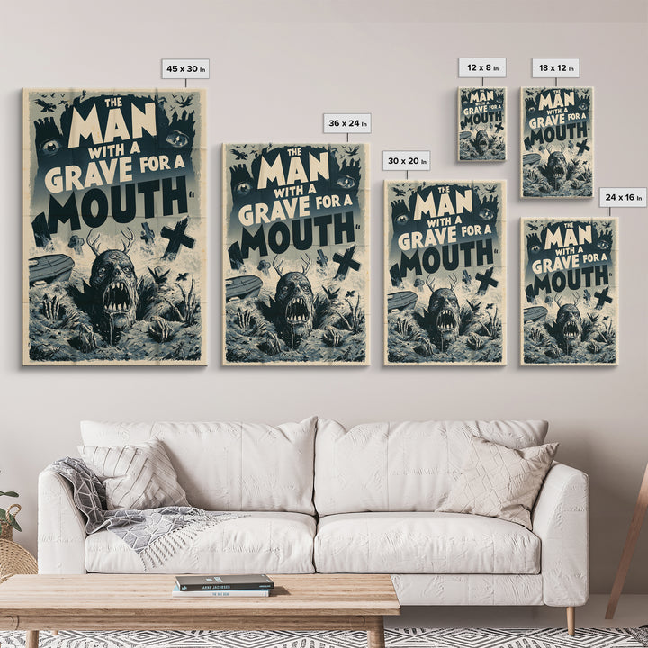The Man With A Grave For A Mouth, English Language Horror Movie Poster, 1930s Horror Art, Gothic Cinema Wall Art, Canvas Print