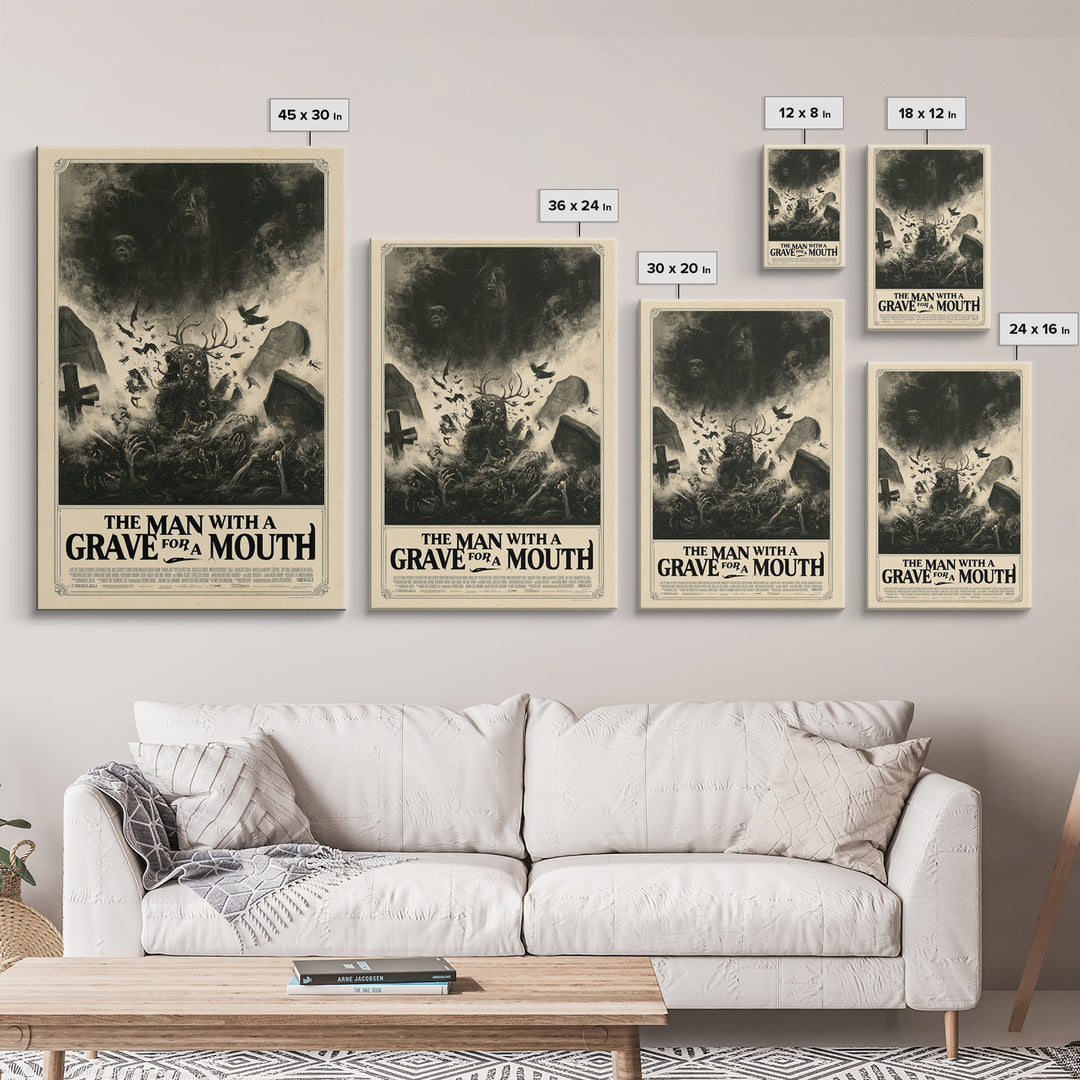 The Man With A Grave For A Mouth, English Language Horror Movie Poster, Dark Romantic Horror Art, Gothic Cinema Wall Art, Canvas Print