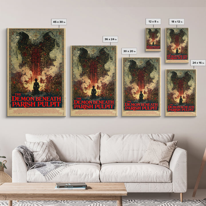 The Demon Beneath The Parish Pulpit, English Language Horror Movie Poster, Stained Glass Gothic Art, Gothic Cinema Wall Art, Canvas Print
