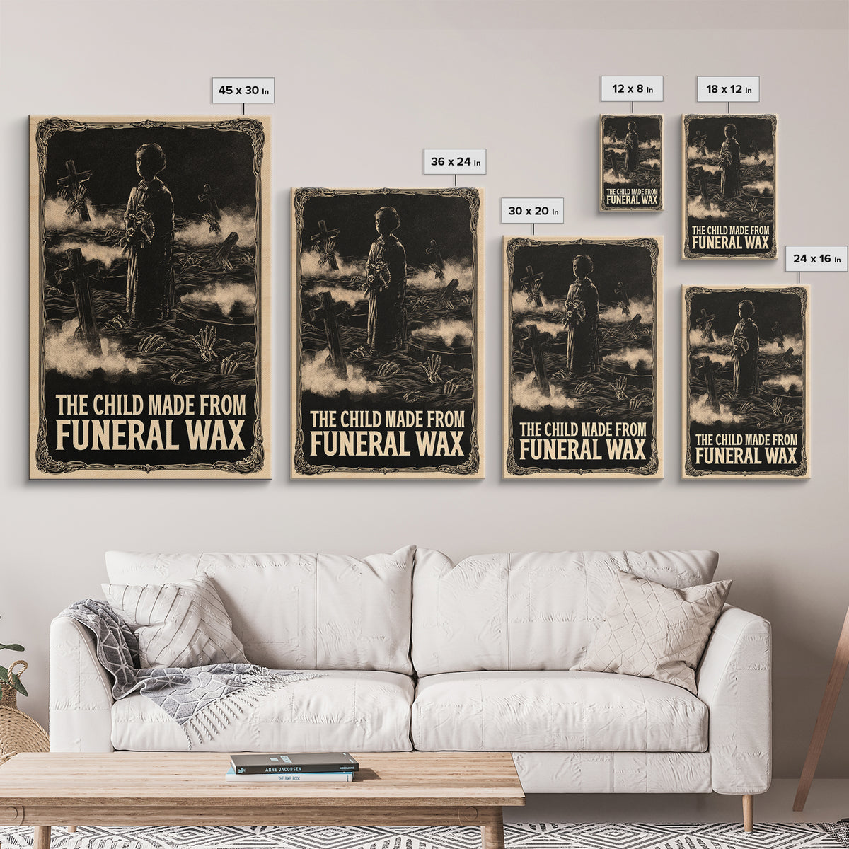 The Child Made From Funeral Wax, English Language Horror Movie Poster, Decadent Line Art, Retro Horror Movie Art, Canvas Print