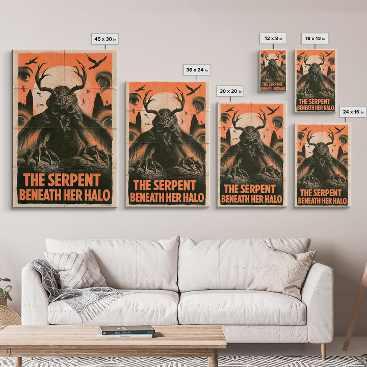 The Serpent Beneath Her Halo, English Language Horror Movie Poster, 1930s Horror Art, Retro Horror Movie Art, Framed Canvas Print