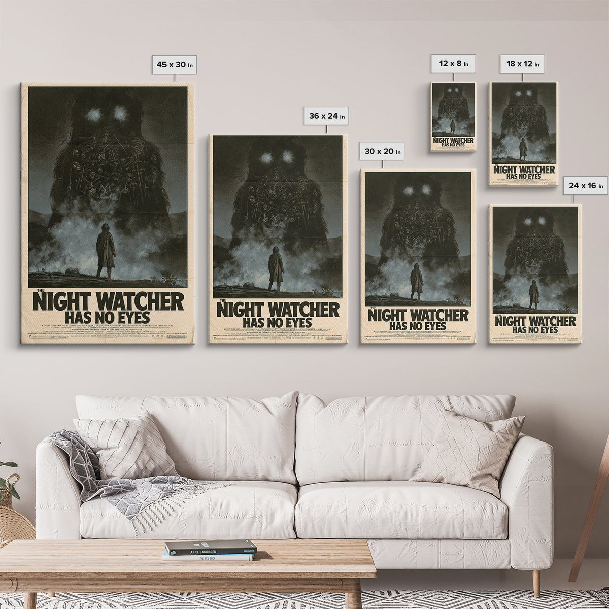 The Night Watcher Has No Eyes, English Language Horror Movie Poster, 1970s Horror Art, Classic Monster Poster, Framed Canvas Print