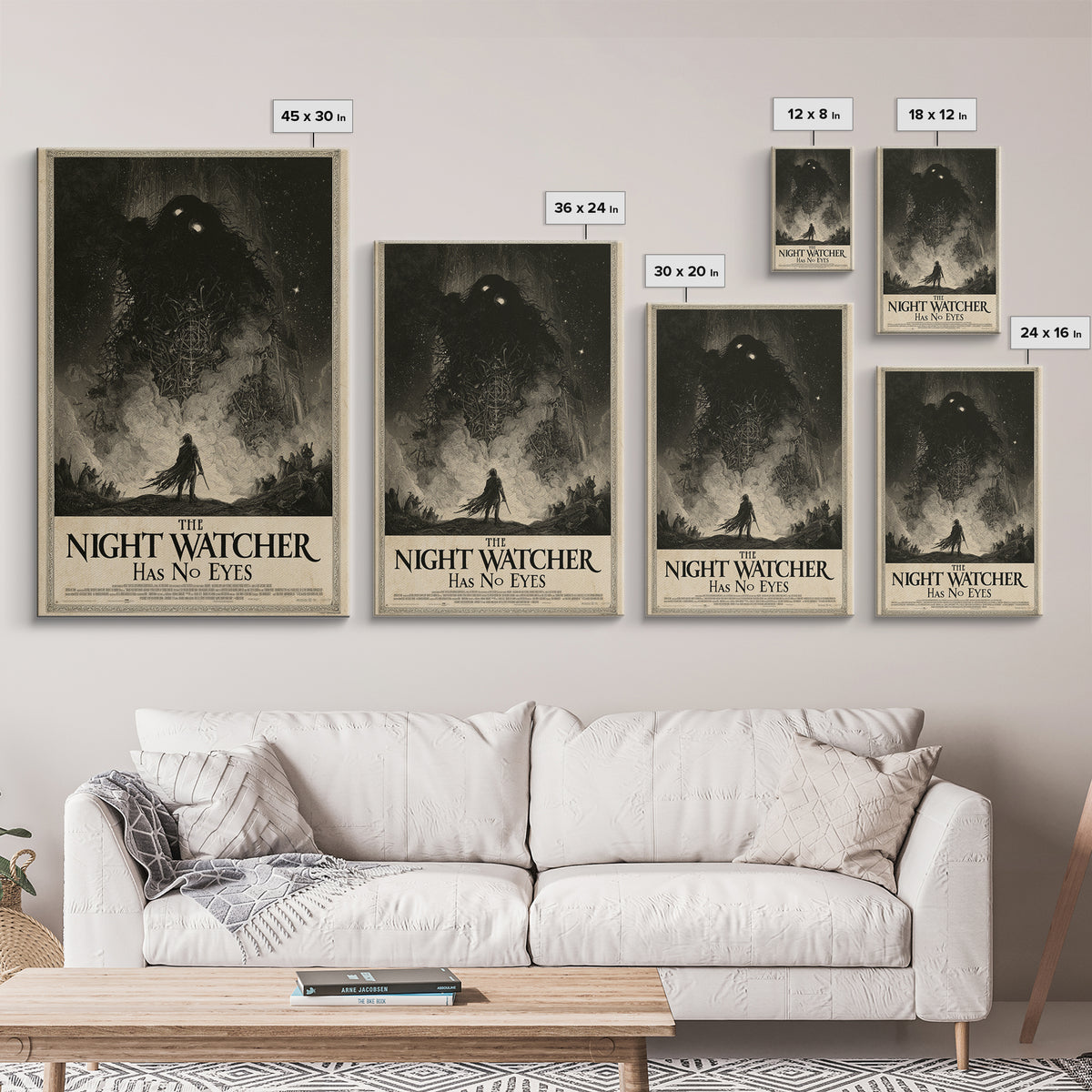 The Night Watcher Has No Eyes, English Language Horror Movie Poster, Gothic Engraving Art, Classic Monster Poster, Canvas Print