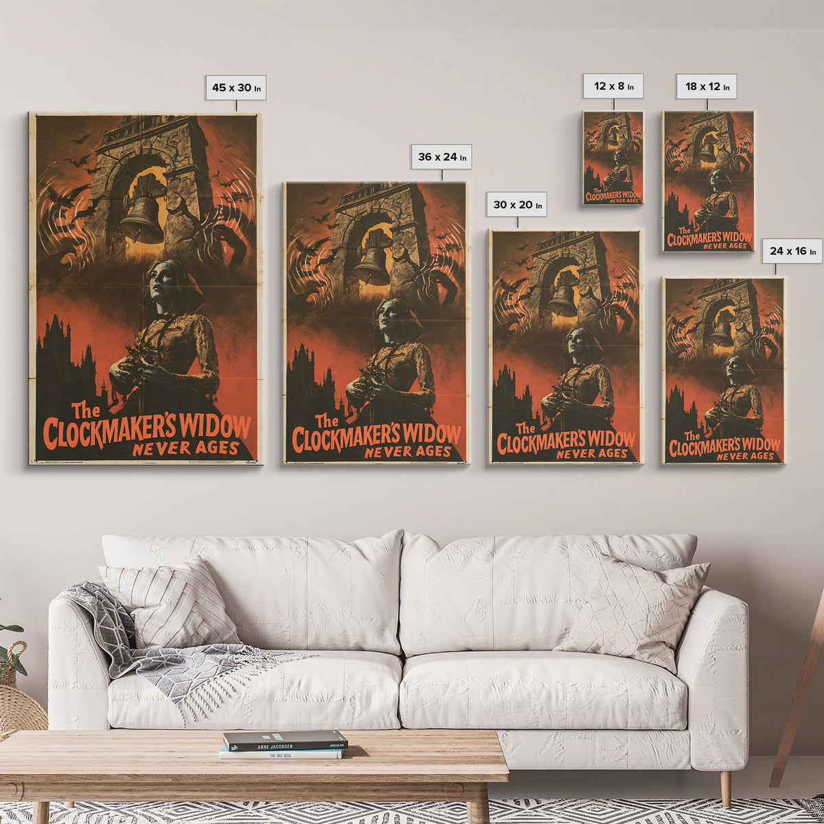 The Clockmaker'S Widow Never Ages, English Language Horror Movie Poster, 1960s Horror Art, Cult Horror Poster, Canvas Print