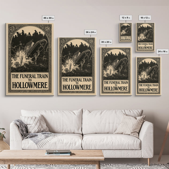 The Funeral Train To Hollowmere, English Language Horror Movie Poster, Decadent Line Art, Retro Horror Movie Art, Canvas Print
