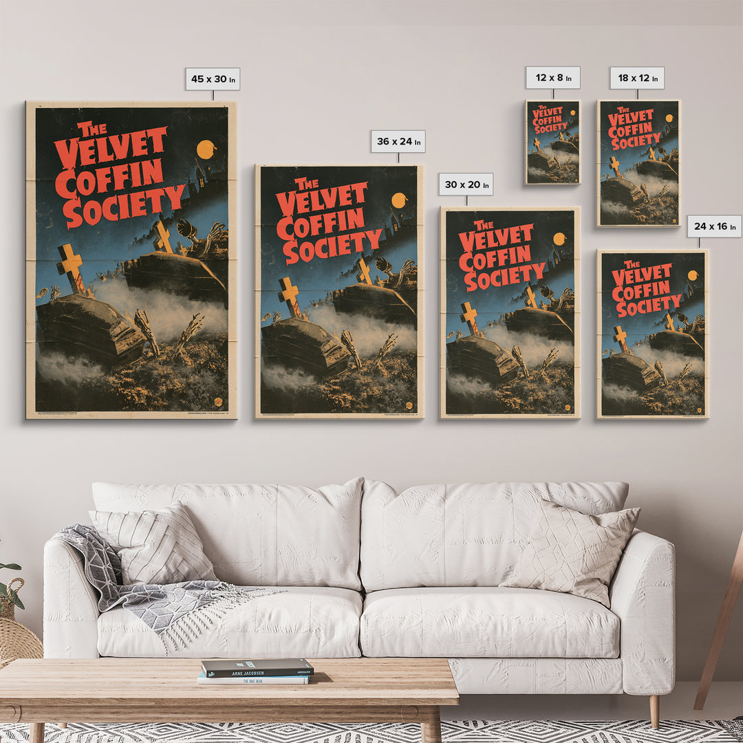 The Velvet Coffin Society, English Language Horror Movie Poster, Giallo Horror Art, Classic Monster Poster, Framed Canvas Print