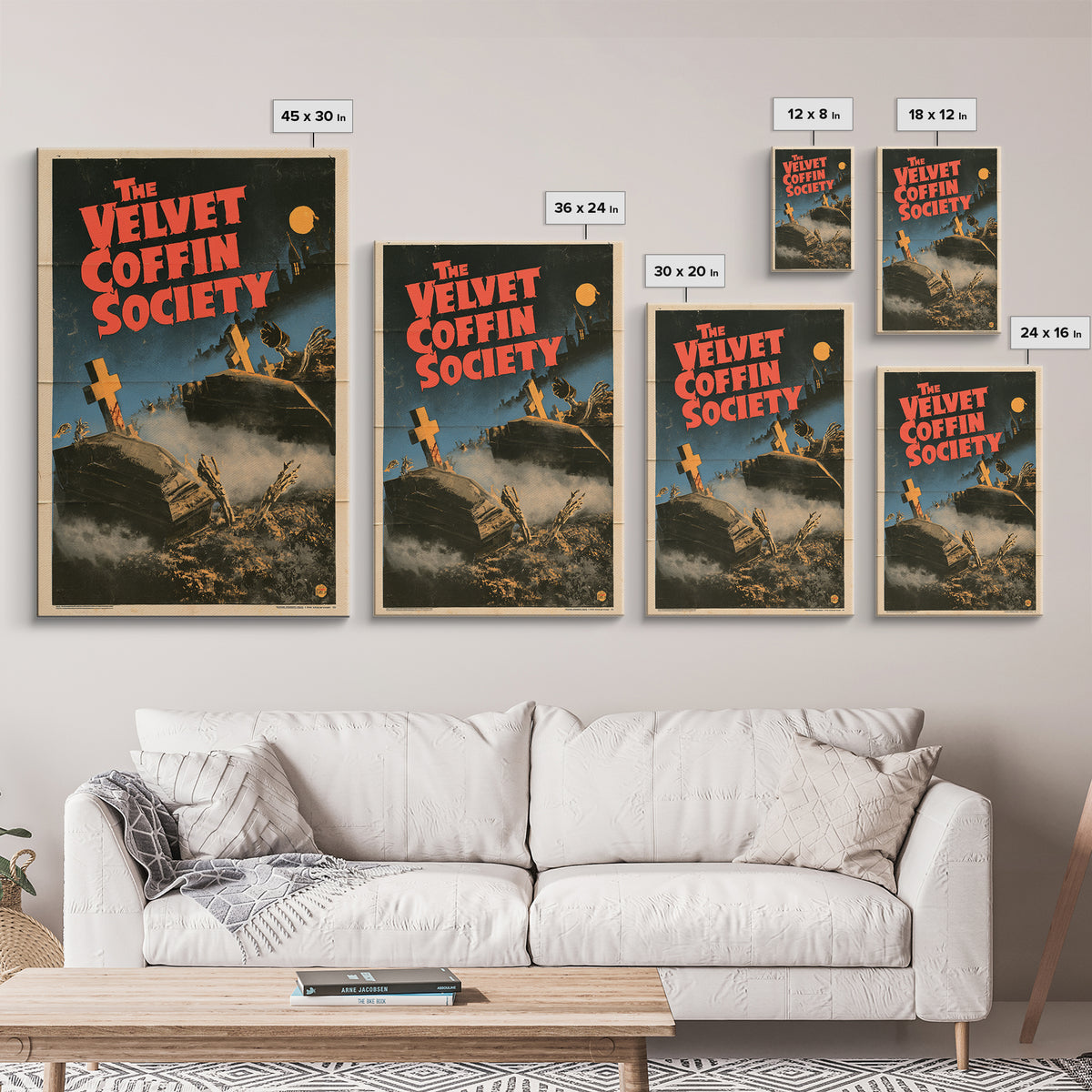The Velvet Coffin Society, English Language Horror Movie Poster, Giallo Horror Art, Classic Monster Poster, Framed Canvas Print
