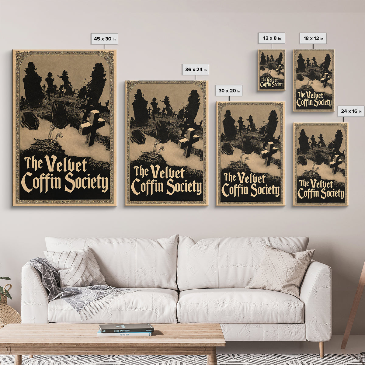 The Velvet Coffin Society, English Language Horror Movie Poster, Decadent Line Art, Gothic Cinema Wall Art, Framed Canvas Print