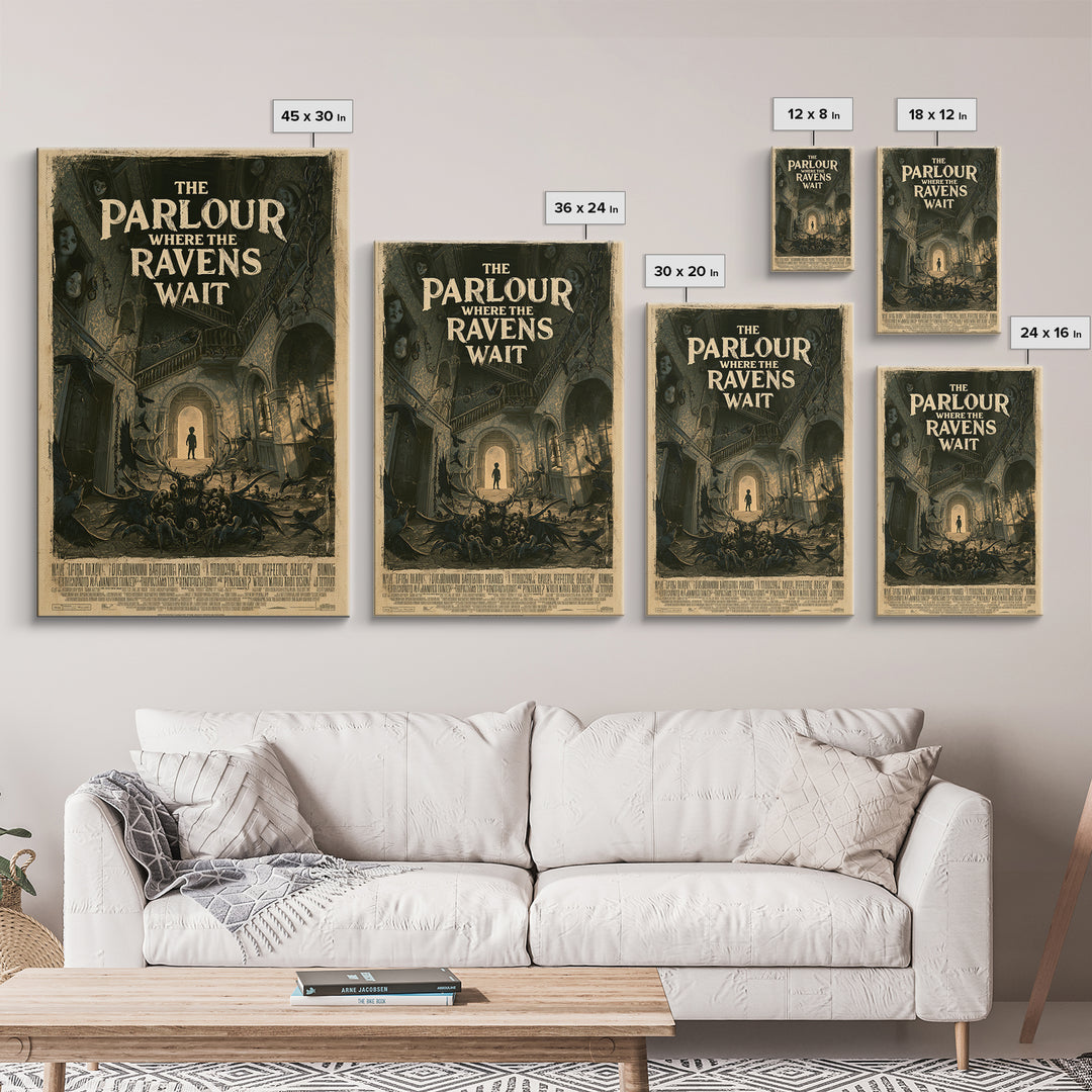 The Parlour Where The Ravens Wait, English Language Horror Movie Poster, Architectural Etching Art, Classic Monster Poster