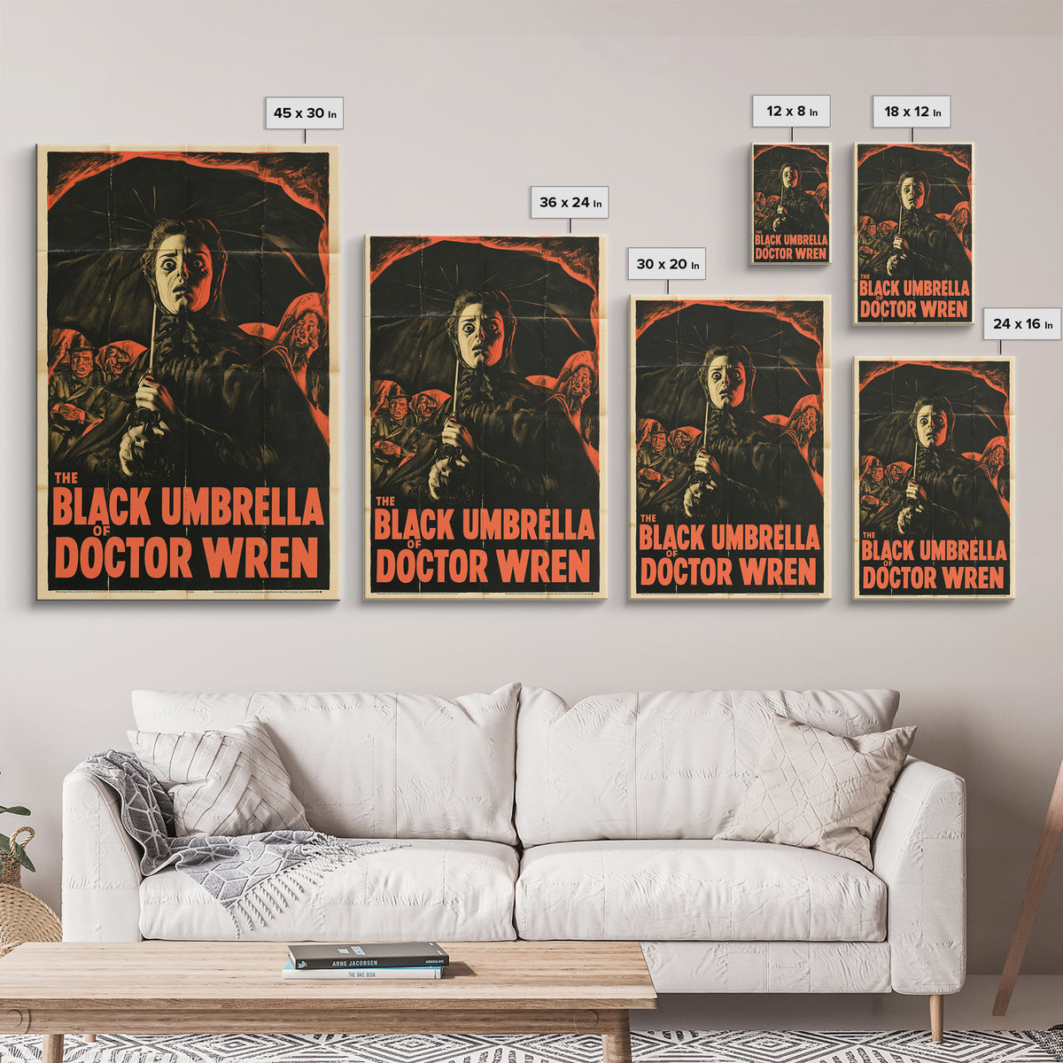 The Black Umbrella Of Doctor Wren, English Language Horror Movie Poster, 1950s Creature-Feature One-Sheet Inspired Art, Framed Canvas Print