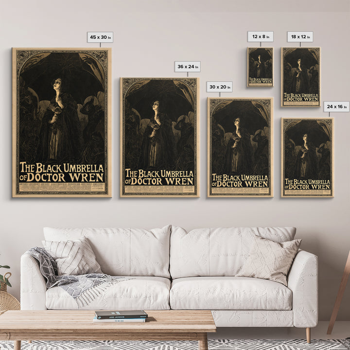 The Black Umbrella Of Doctor Wren, English Language Horror Movie Poster, Decadent Line Art, Retro Horror Movie Art, Canvas Print