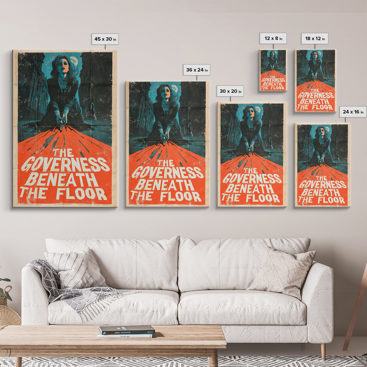 The Governess Beneath The Floor, English Language Horror Movie Poster, Giallo Horror Art, Cult Horror Poster, Framed Canvas Print