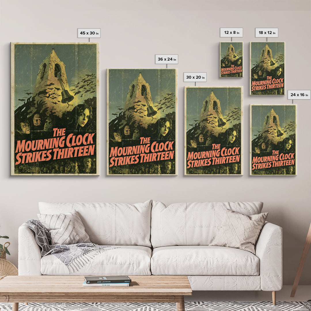 The Mourning Clock Strikes Thirteen, English Language Horror Movie Poster, 1970s Horror Art, Retro Horror Movie Art, Canvas Print