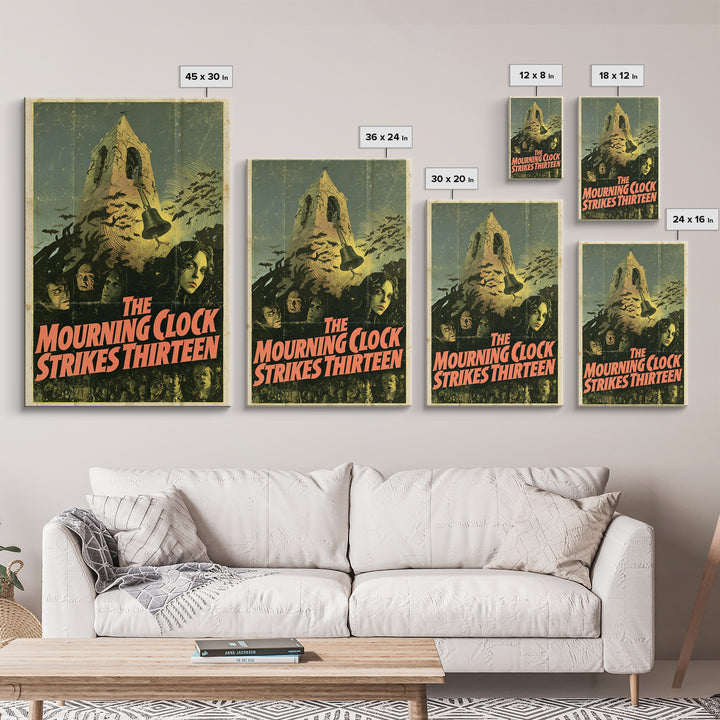 The Mourning Clock Strikes Thirteen, English Language Horror Movie Poster, 1970s Horror Art, Retro Horror Movie Art, Canvas Print