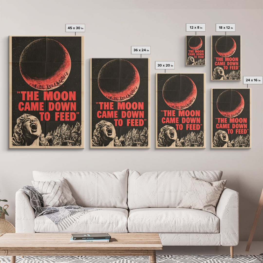 The Moon Came Down To Feed, English Language Horror Movie Poster, 1950s Creature-Feature One-Sheet Inspired Art, Classic Monster Poster