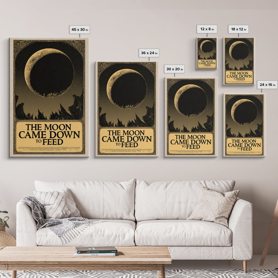 The Moon Came Down To Feed, English Language Horror Movie Poster, Decadent Line Art, Classic Monster Poster, Canvas Print