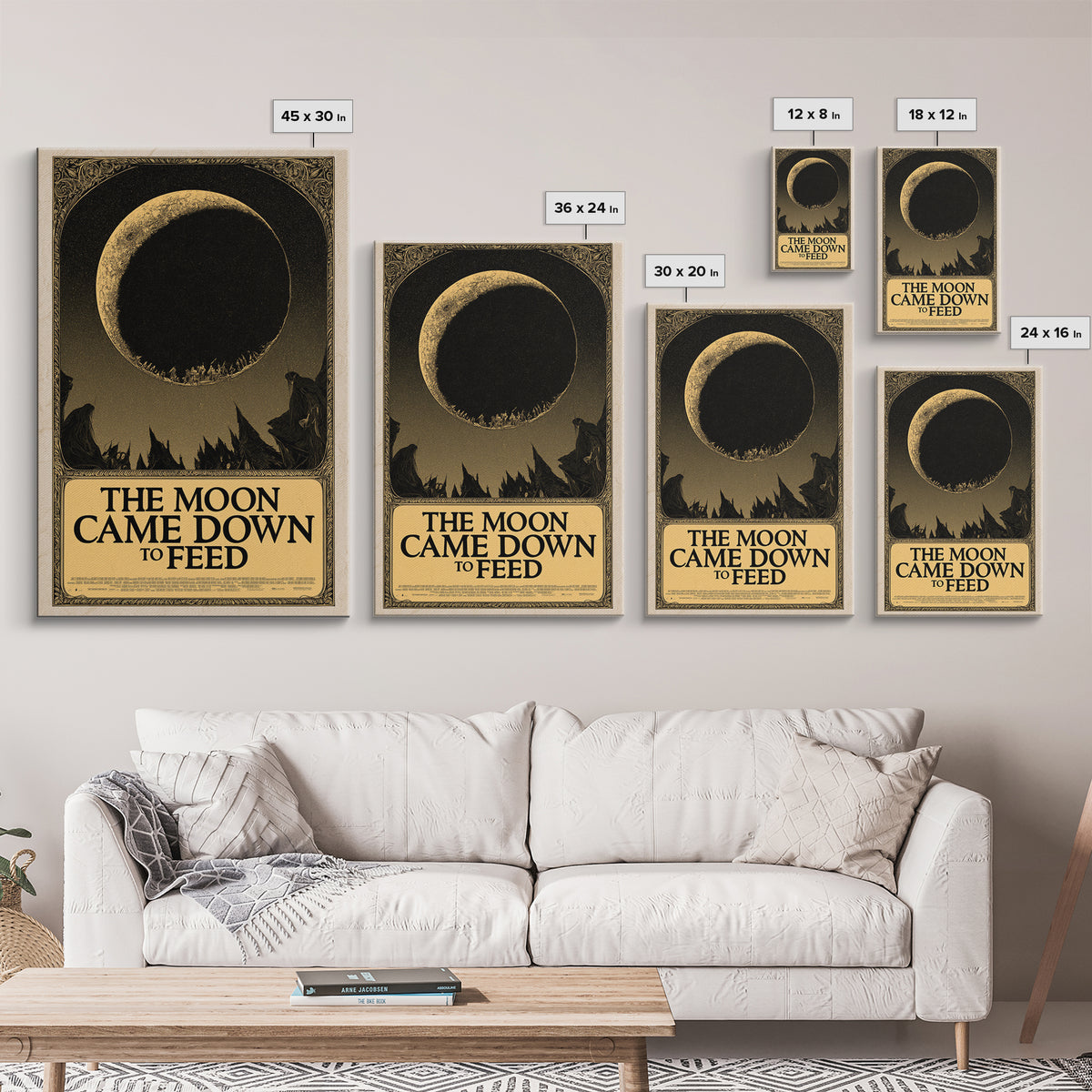 The Moon Came Down To Feed, English Language Horror Movie Poster, Decadent Line Art, Classic Monster Poster, Canvas Print