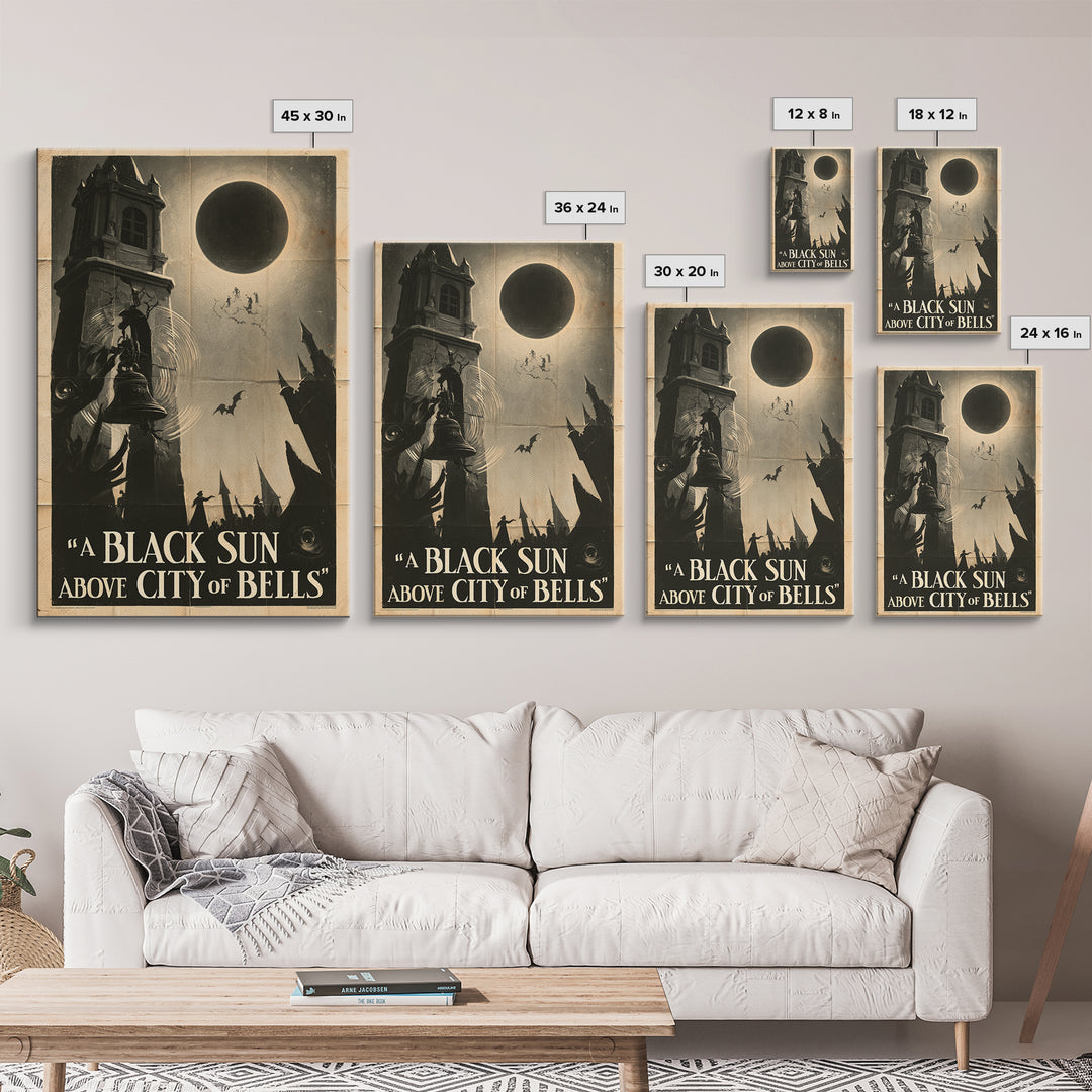 A Black Sun Above The City Of Bells, English Language Horror Movie Poster, 1930s Horror Art, Cult Horror Poster, Canvas Print
