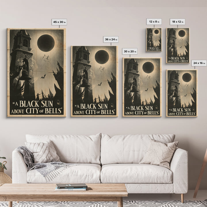 A Black Sun Above The City Of Bells, English Language Horror Movie Poster, 1930s Horror Art, Cult Horror Poster, Canvas Print