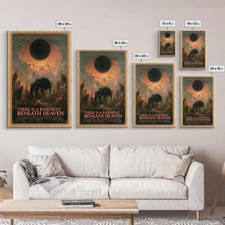 There Is A Basement Beneath Heaven, English Language Horror Movie Poster, Gothic Nightmare Art, Retro Horror Movie Art