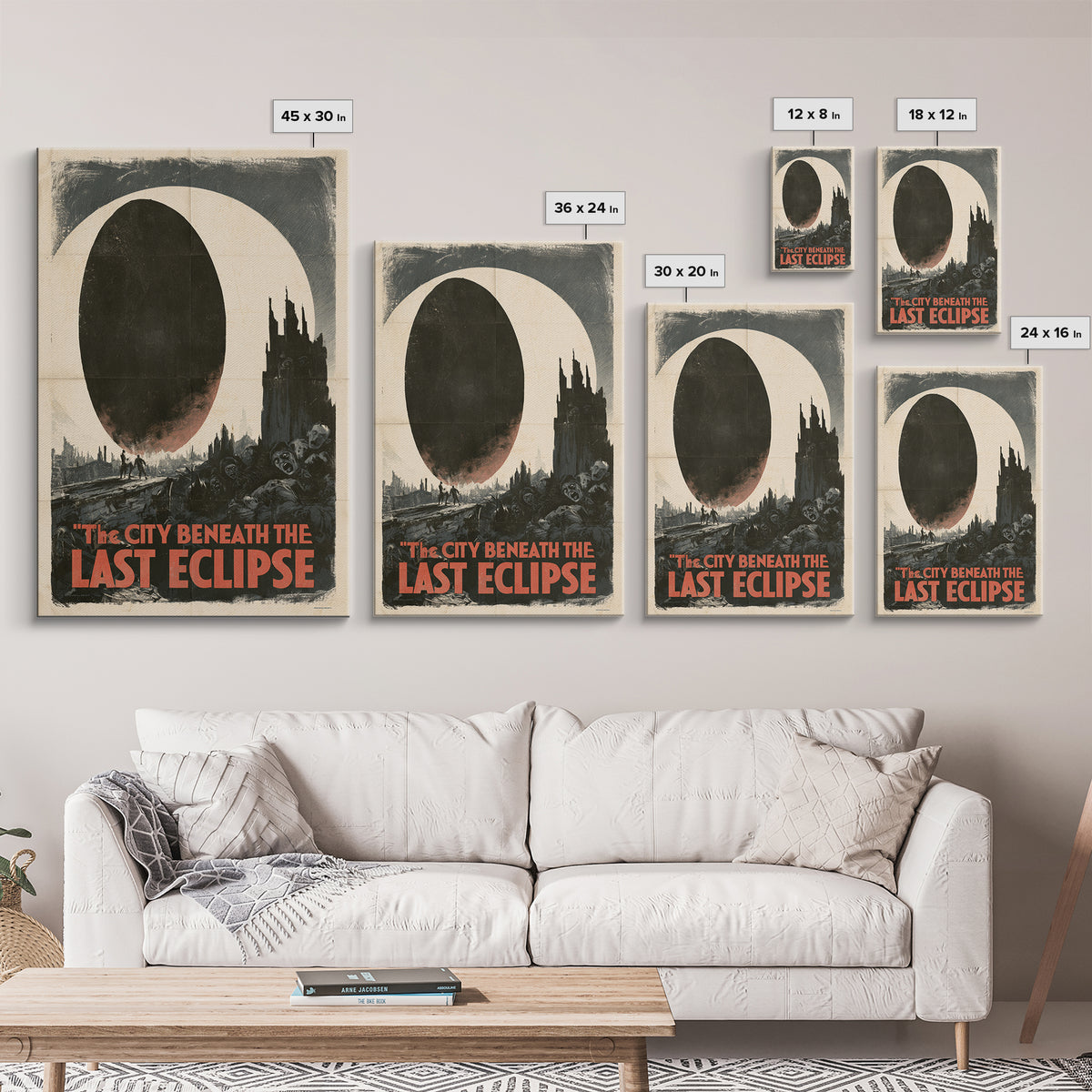 The City Beneath The Last Eclipse, English Language Horror Movie Poster, 1930s Horror Art, Gothic Cinema Wall Art, Framed Canvas Print