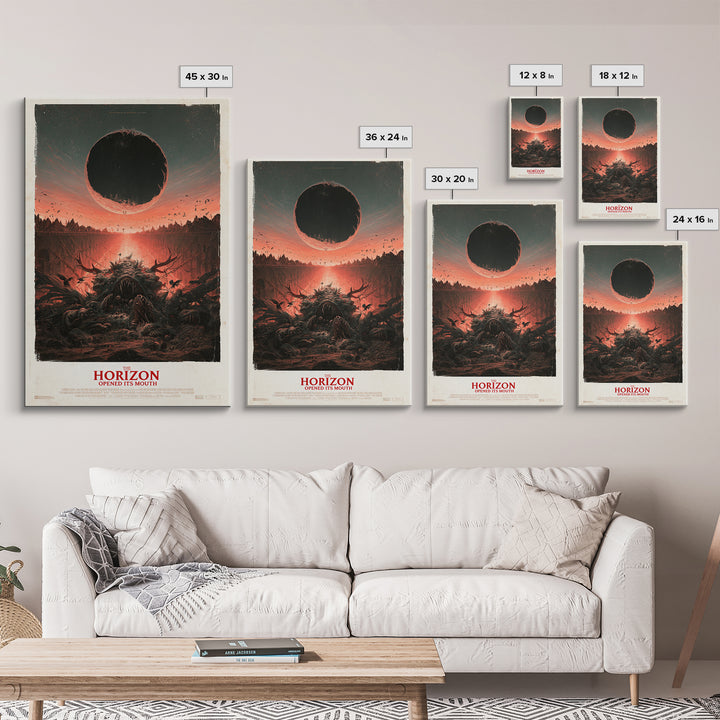 The Horizon Opened Its Mouth, English Language Horror Movie Poster, Architectural Etching Art, Retro Horror Movie Art