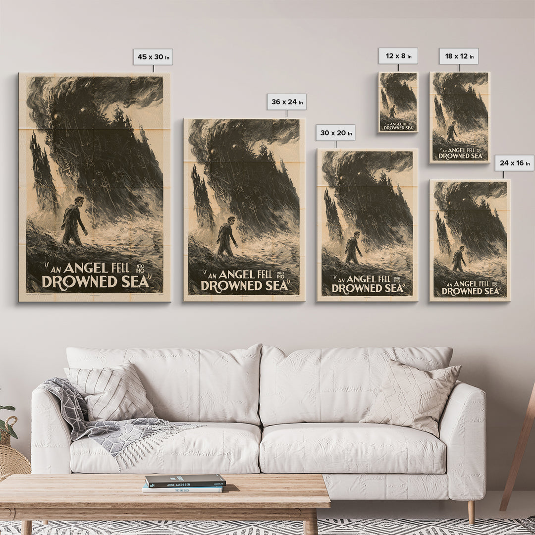An Angel Fell Into The Drowned Sea, English Language Horror Movie Poster, 1930s Horror Art, Gothic Cinema Wall Art, Canvas Print