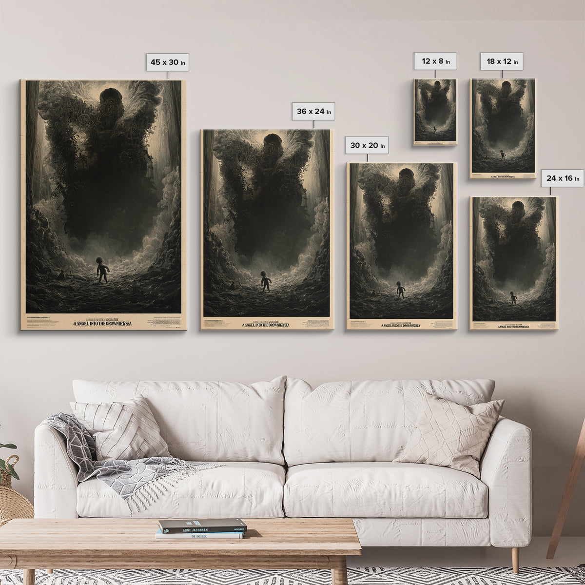 An Angel Fell Into The Drowned Sea, English Language Horror Movie Poster, Gothic Engraving Art, Cult Horror Poster, Framed Canvas Print