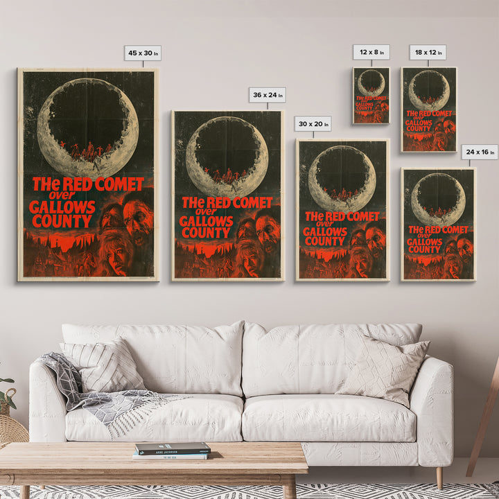 The Red Comet Over Gallows County, English Language Horror Movie Poster, 1970s Horror Art, Classic Monster Poster, Framed Canvas Print
