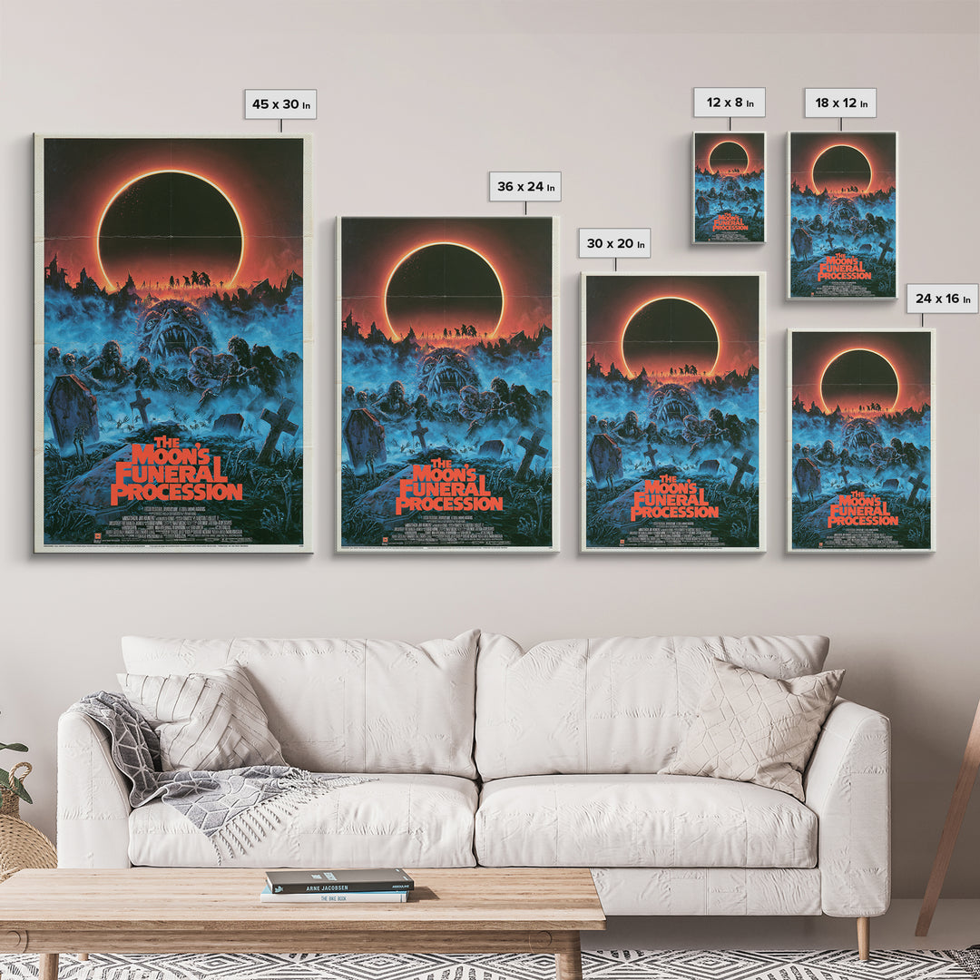 The Moon'S Funeral Procession, English Language Horror Movie Poster, 1980s Vhs Nightmare Cover Inspired Art, Cult Horror Poster