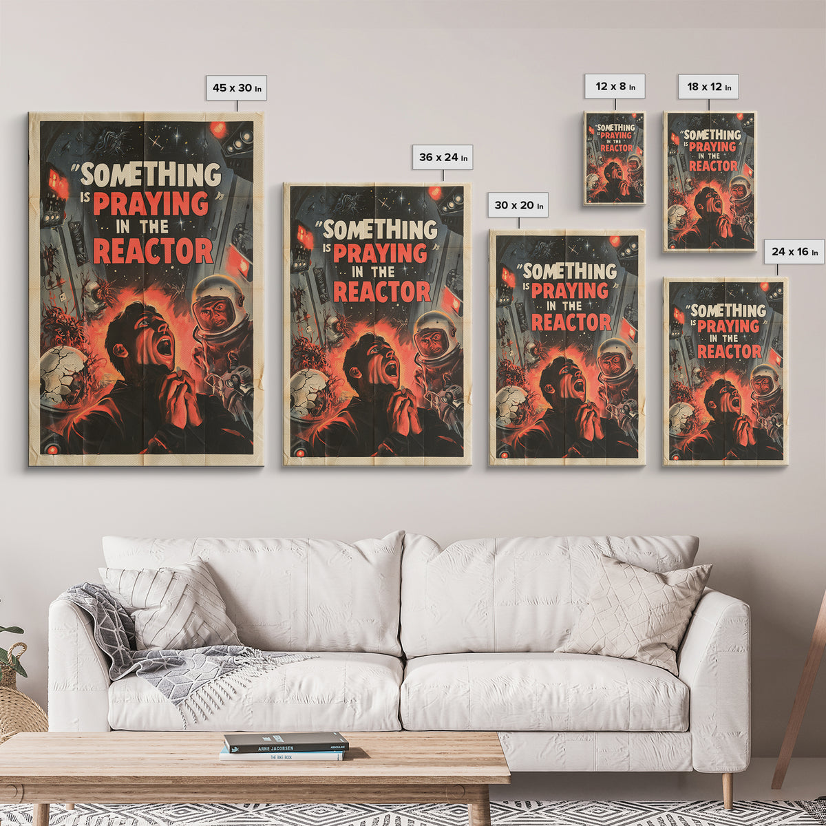Something Is Praying In The Reactor, English Language Horror Movie Poster, 1950s Creature-Feature One-Sheet Inspired Art, Horror Wall Decor