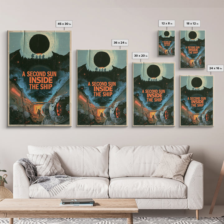 A Second Sun Inside The Ship, English Language Horror Movie Poster, 1980s Vhs Nightmare Cover Inspired Art, Gothic Cinema Wall Art