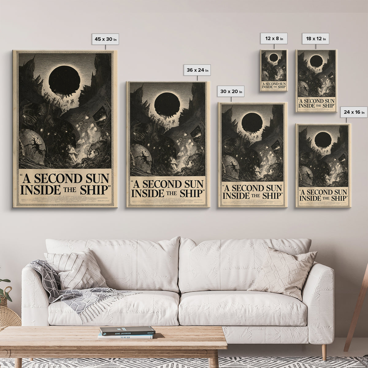 A Second Sun Inside The Ship, English Language Horror Movie Poster, Gothic Engraving Art, Classic Monster Poster, Framed Canvas Print