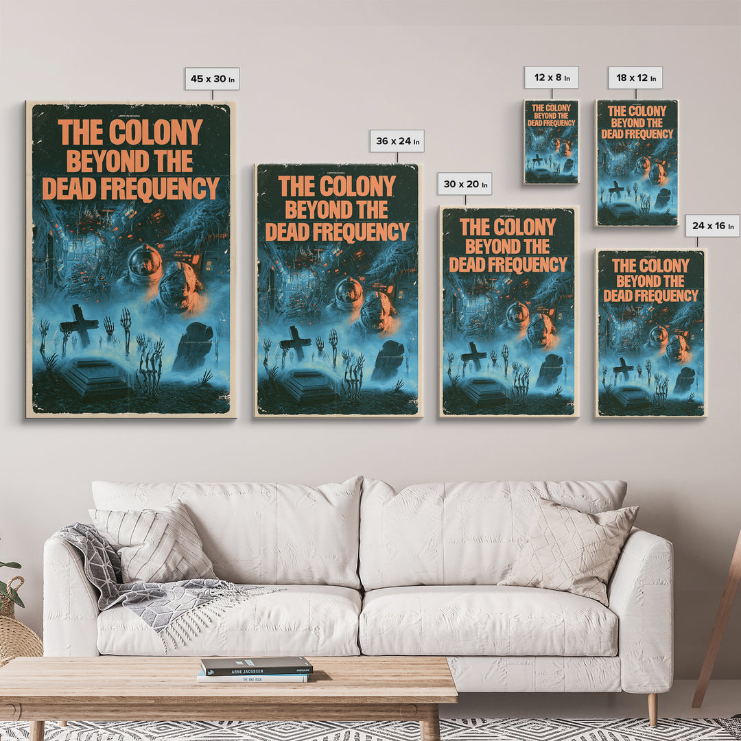 The Colony Beyond The Dead Frequency, English Language Horror Movie Poster, 1980s Vhs Nightmare Cover Inspired Art, Retro Horror Movie Art