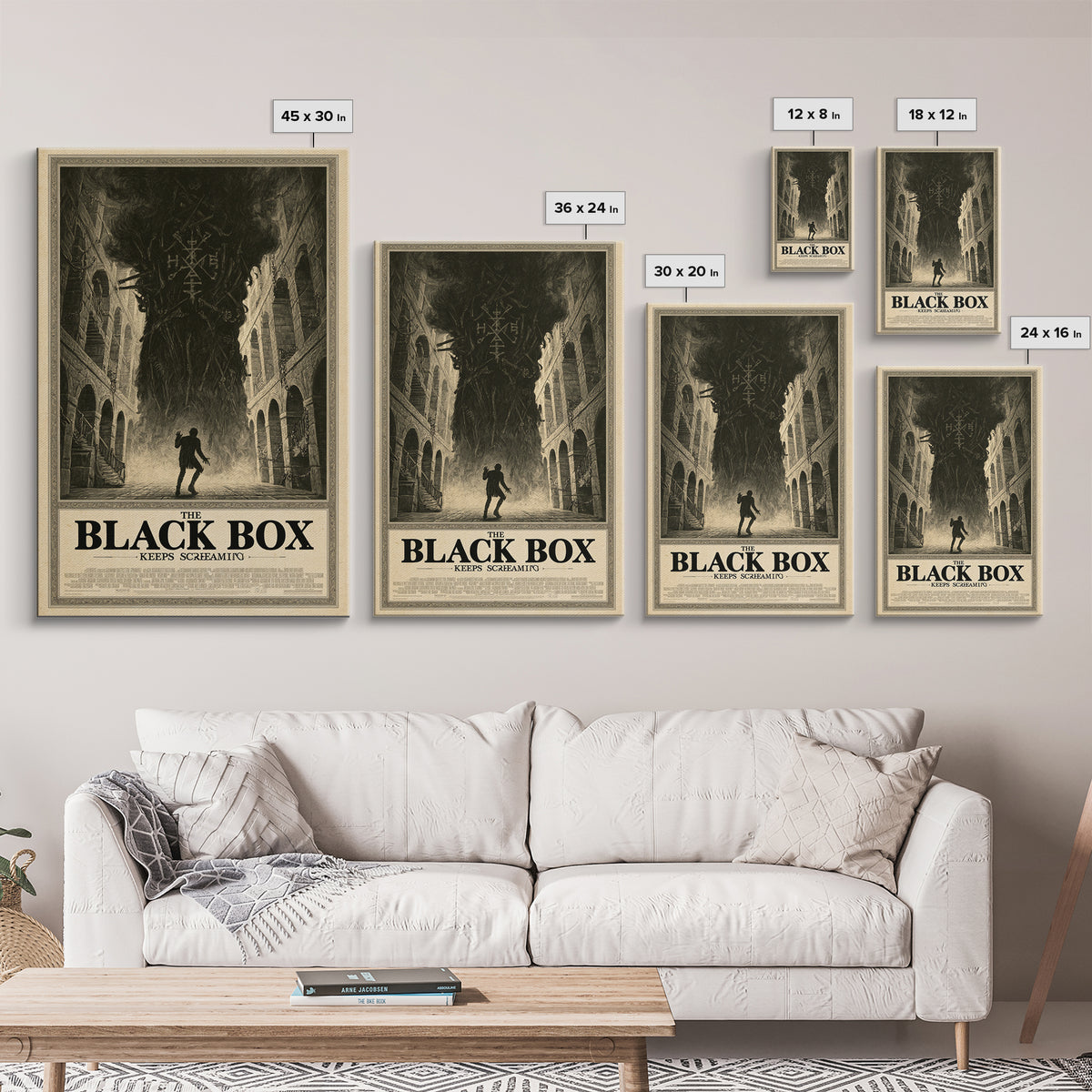The Black Box Keeps Screaming, English Language Horror Movie Poster, Architectural Etching Art, Gothic Cinema Wall Art