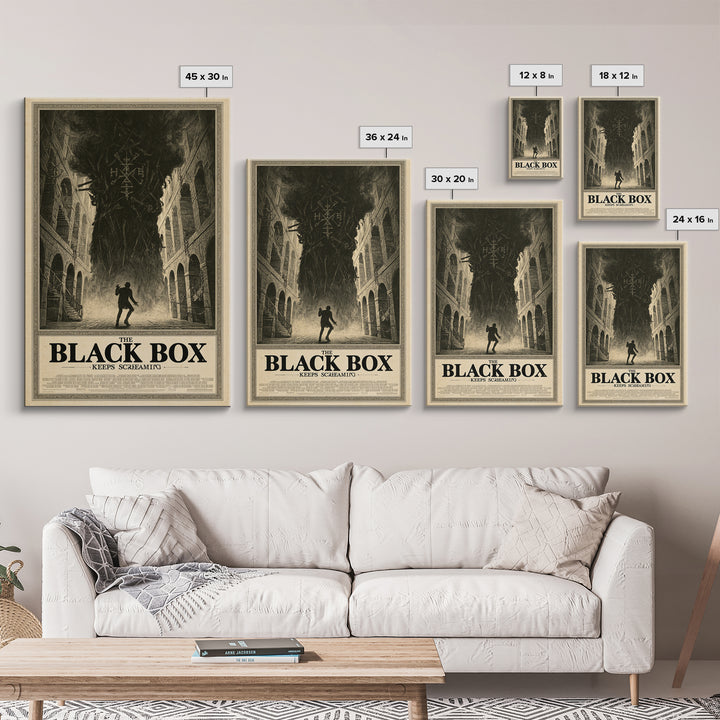 The Black Box Keeps Screaming, English Language Horror Movie Poster, Architectural Etching Art, Gothic Cinema Wall Art