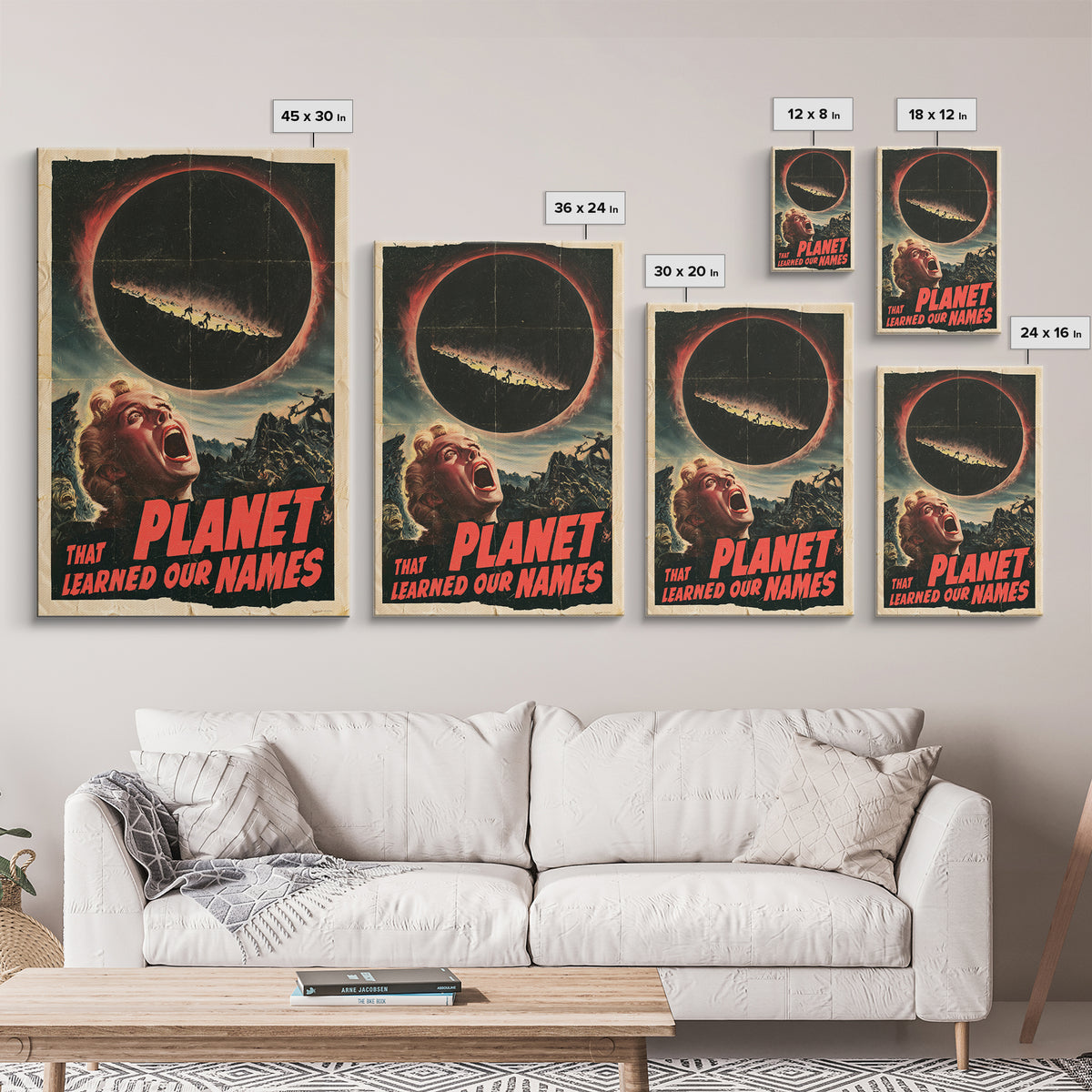 The Planet That Learned Our Names, English Language Horror Movie Poster, 1950s Creature-Feature One-Sheet Inspired Art, Canvas Print